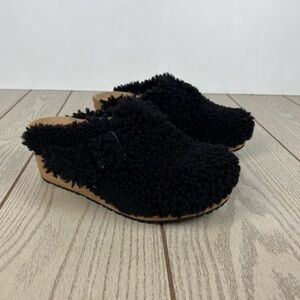 Papillio Birkenstock Fanny Teddy Shearling Wedge Clog 39/L8/M6 Black $160